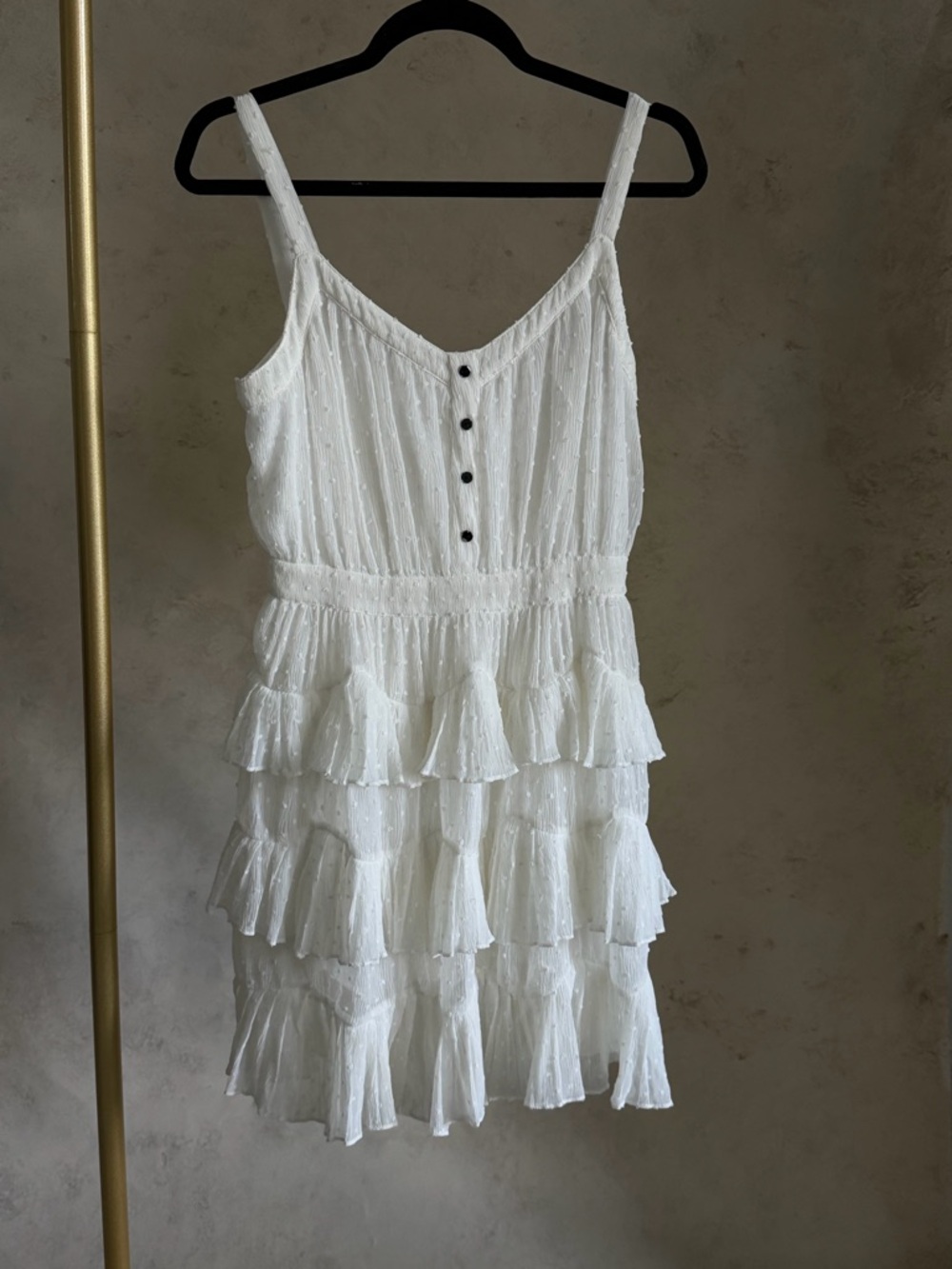 Maje White Tiered Ruffle Mini Dress with Button Front